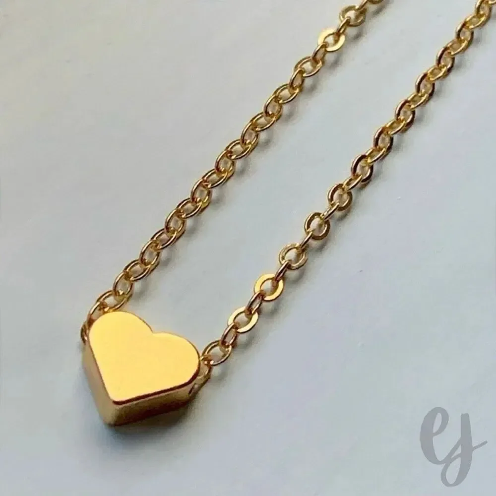 Gold Tone Heart Bead Pendant Necklace for Teens
